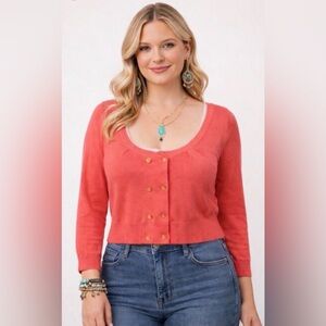 Guinevere Anthropologie Cropped Cardigan Small Coral Double Breasted Y2K